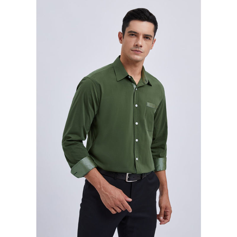 Casual Formal Shirt with Pocket - GREEN