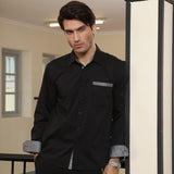 Casual Formal Shirt with Pocket - BLACK