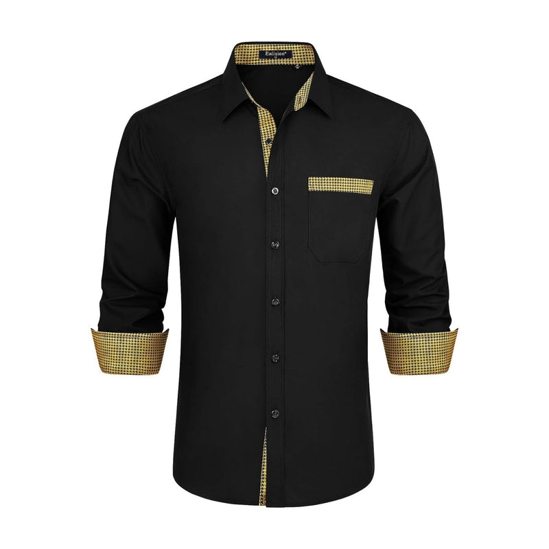 Men's Patchwork Dress Shirt with Pocket - 04-BLACK GOLD