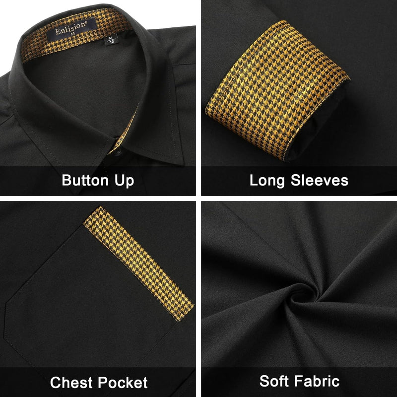 Men's Patchwork Dress Shirt with Pocket - 04-BLACK GOLD