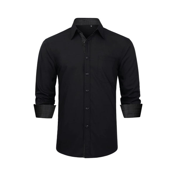 Men's Patchwork Dress Shirt with Pocket - F1-BLACK