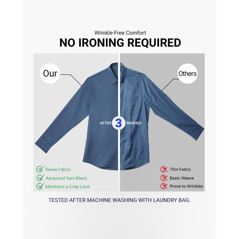 Men's Non-Iron Dress Shirt Long Sleeve 4-Way Stretch Wrinkle Free Haze Blue Formal Shirt