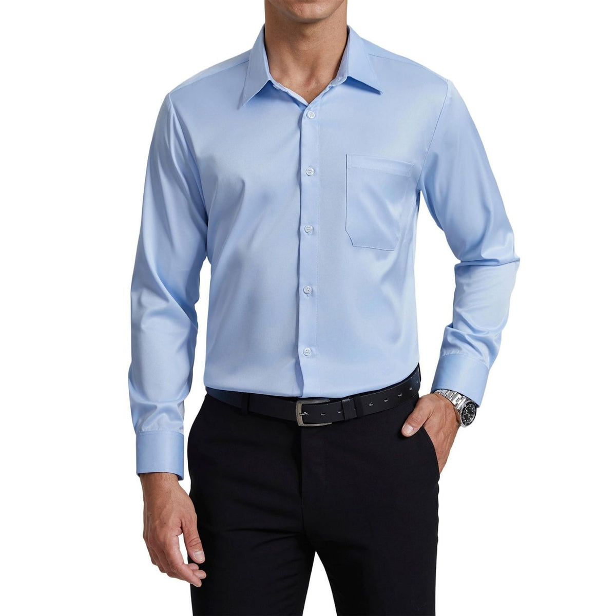 Men's Dress Shirt Long Sleeve 4-Way Stretch Wrinkle Free Blue Formal Shirt XL