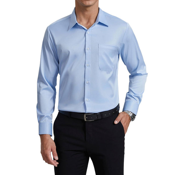 Men's Non-Iron Dress Shirt Long Sleeve 4-Way Stretch Wrinkle Free Blue Formal Shirt
