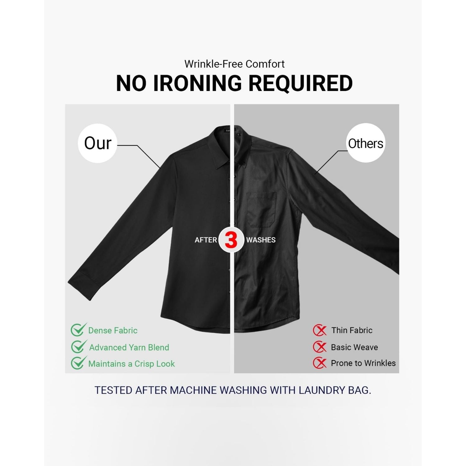 Men's Non-Iron Dress Shirt Long Sleeve 4-Way Stretch Wrinkle Free Black Formal Shirt