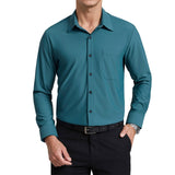 Men's Non-Iron Dress Shirt Long Sleeve 4-Way Stretch Wrinkle Free Teal Formal Shirt