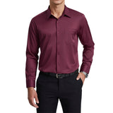 Men's Non-Iron Dress Shirt Long Sleeve 4-Way Stretch Wrinkle Free Burgundy Formal Shirt