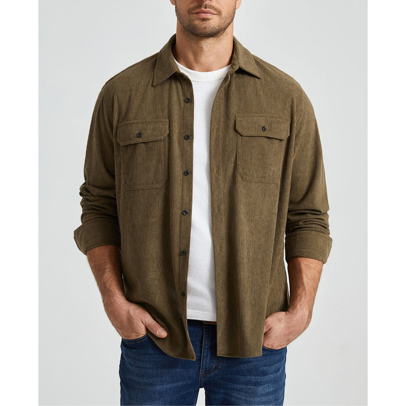 Men's Corduroy Jacket Classic Casual Shirt with Flap Pockets
