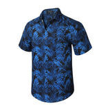 Hisdern Blue Vintage Palm Tree Hawaiian Wedding Shirt