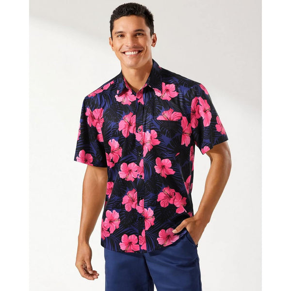 Funky Hawaiian Shirts with Pocket - A-A PINK/NAVY BLUE