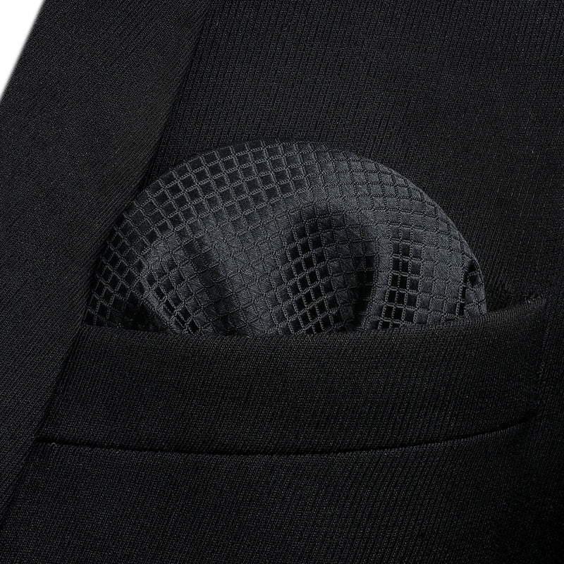 Plaid Bow Tie & Pocket Square Sets - BLACK 