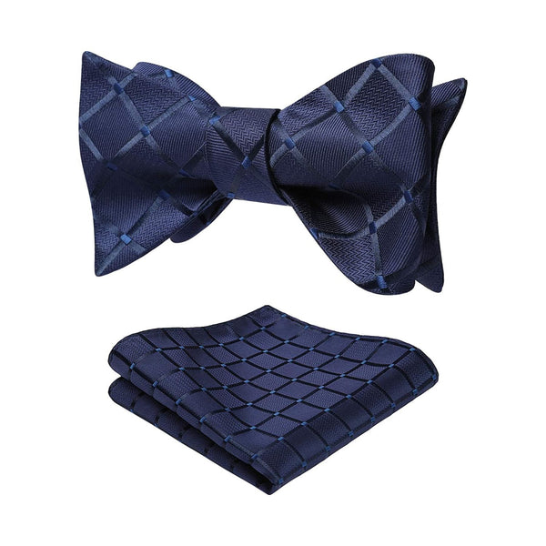Plaid Bow Tie & Pocket Square - 1-NAVY BLUE