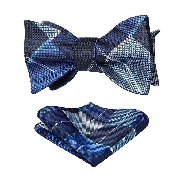 Plaid Bow Tie & Pocket Square - F-BLUE / NAVY BLUE