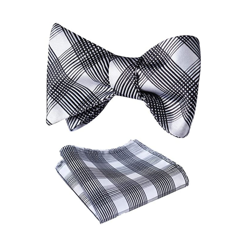 Plaid Bow Tie & Pocket Square - BLACK/WHITE