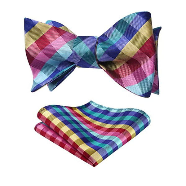 Plaid Bow Tie & Pocket Square Sets - D-YELLOW/BLUE/RED