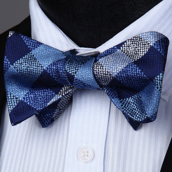 Plaid Bow Tie & Pocket Square - BLUE-03