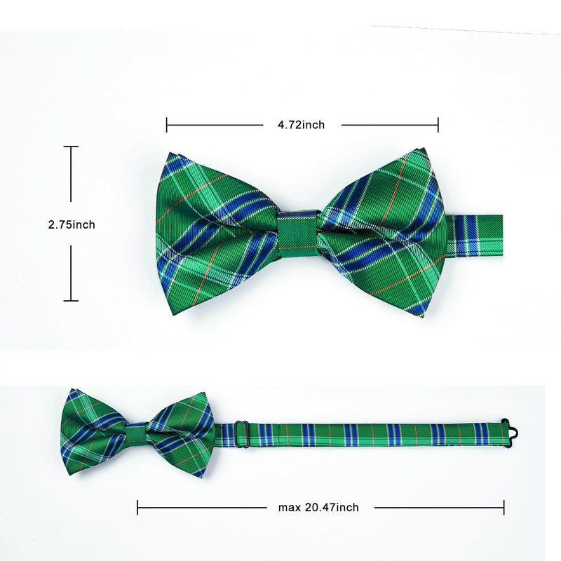 Hisdern Green Plaid Pre-Tied Bow Tie for Men Classic Formal Business