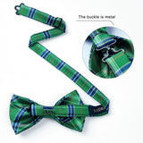 Hisdern Green Plaid Pre-Tied Bow Tie for Men Classic Formal Business