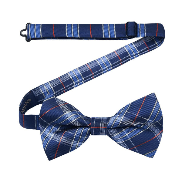 Hisdern Blue Plaid Pre-Tied Bow Tie for Men Classic Formal Business