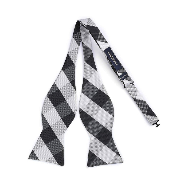 Plaid Bow Tie & Pocket Square Sets - E-BLACK/WHITE