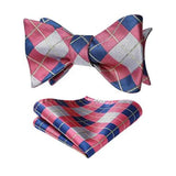 Plaid Bow Tie & Pocket Square Sets - C-PINK / GRAY / BLUE