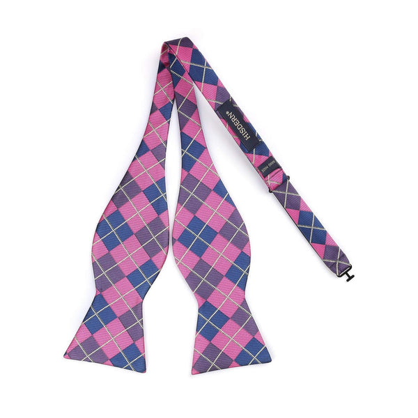 Plaid Bow Tie & Pocket Square Sets - A-NAVY BLUE/PINK