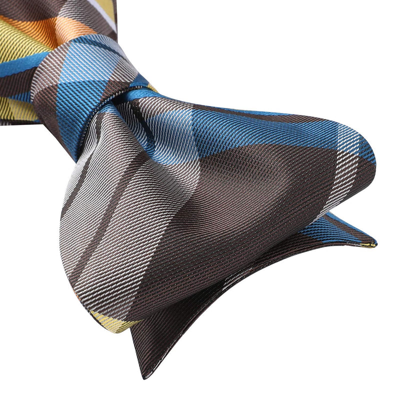 Plaid Bow Tie & Pocket Square Sets - B-YELLOW/BROWN