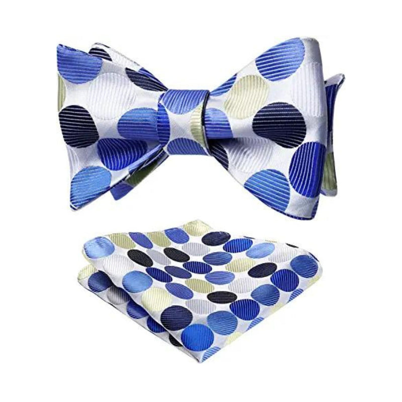 Polka Dots Bow Tie & Pocket Square Sets - E-BLUE/BEIGE