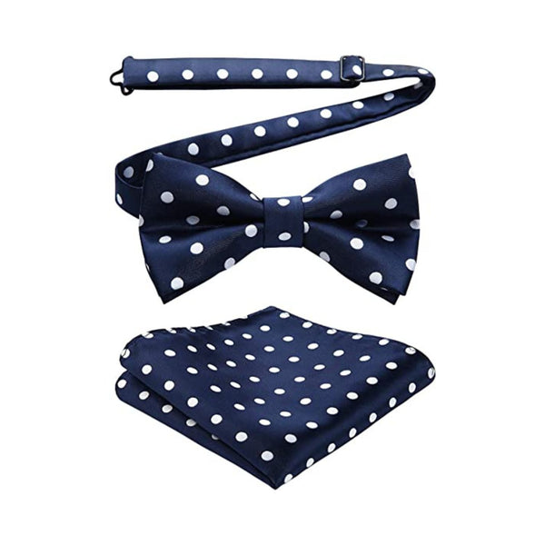 Polka Dot Pre-Tied Bow Tie & Pocket Square - A-BLUE/WHITE