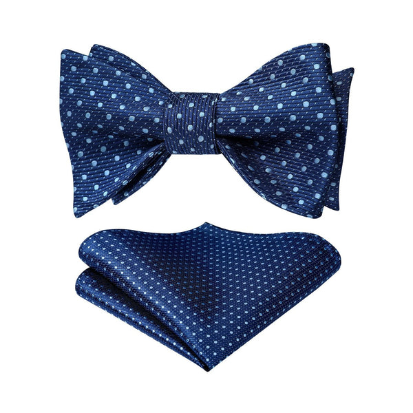 Polka Dots Bow Tie & Pocket Square - NAVY BLUE