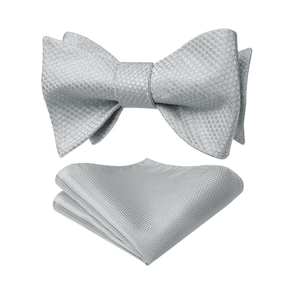 Houndstooth Bow Tie & Pocket Square - SILVER