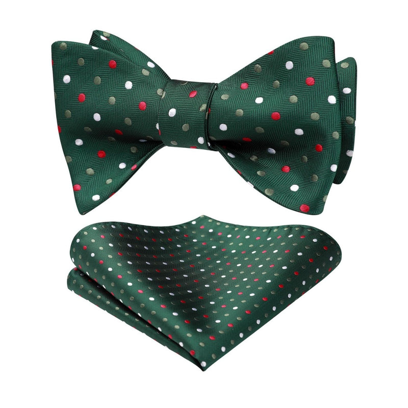 Polka Dots Bow Tie & Pocket Square - 02-GREEN/RED