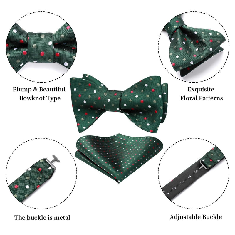 Polka Dots Bow Tie & Pocket Square - 02-GREEN/RED