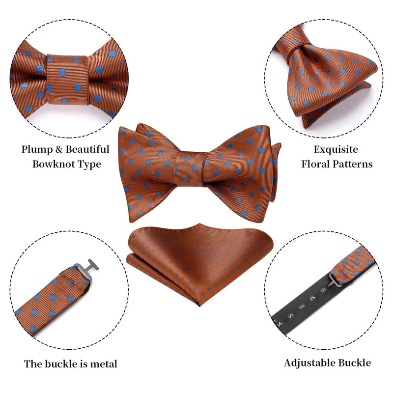 Polka Dots Bow Tie & Pocket Square - 02-ORANGE/BLUE