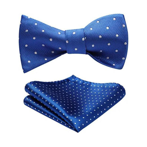 Polka Dots Bow Tie & Pocket Square - B-BLUE/SILVER