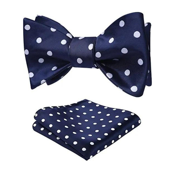 Polka Dots Bow Tie & Pocket Square - D-NAVY BLUE/GRAY
