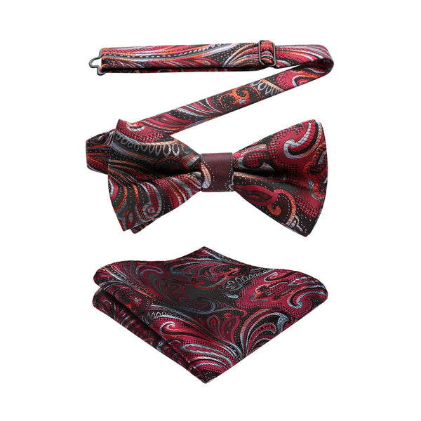 Paisley Pre-Tied Bow Tie & Pocket Square - C-RED 3