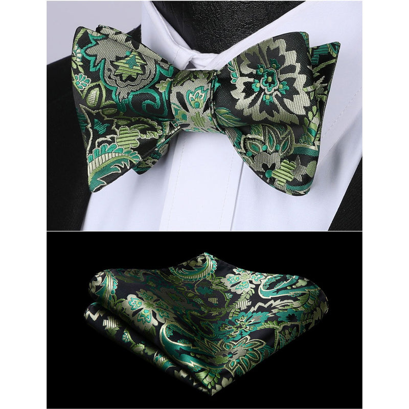 Floral Bow Tie & Pocket Square Sets - A-GREEN