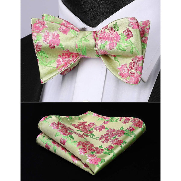 Floral Bow Tie & Pocket Square - GREEN/PINK