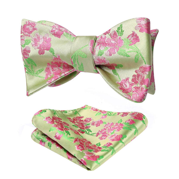 Floral Bow Tie & Pocket Square - GREEN/PINK