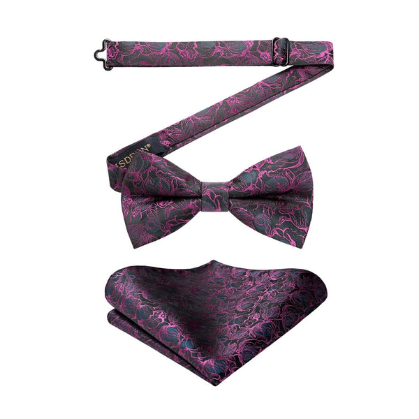 Floral Pre-Tied Bow Tie & Pocket Square - PURPLE