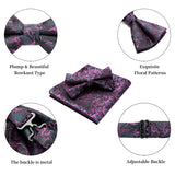 Floral Pre-Tied Bow Tie & Pocket Square - PURPLE