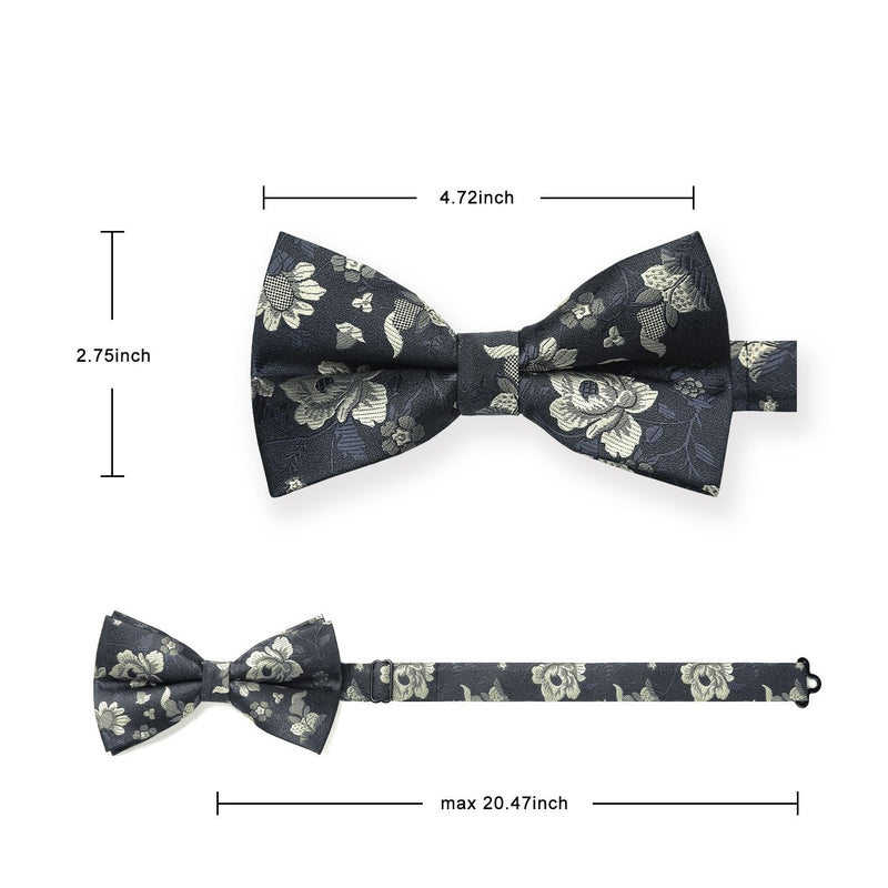 Floral Pre-Tied Bow Tie & Pocket Square - NAVY BLUE