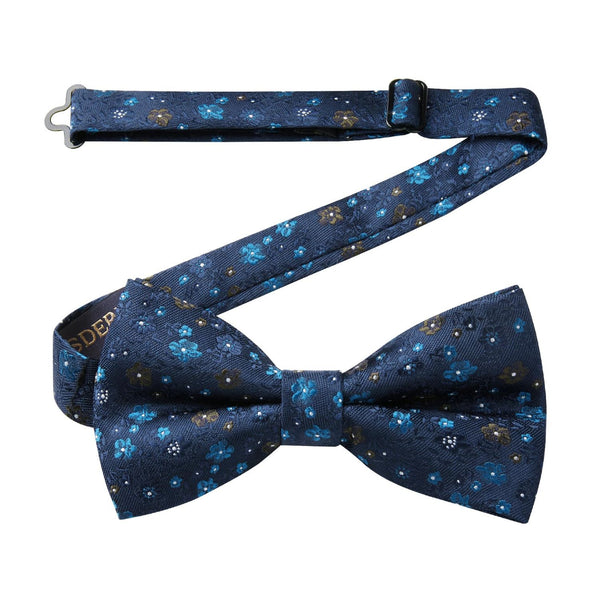 Hisdern Vintage Blue Floral Pre-Tied Bow Tie for Prom