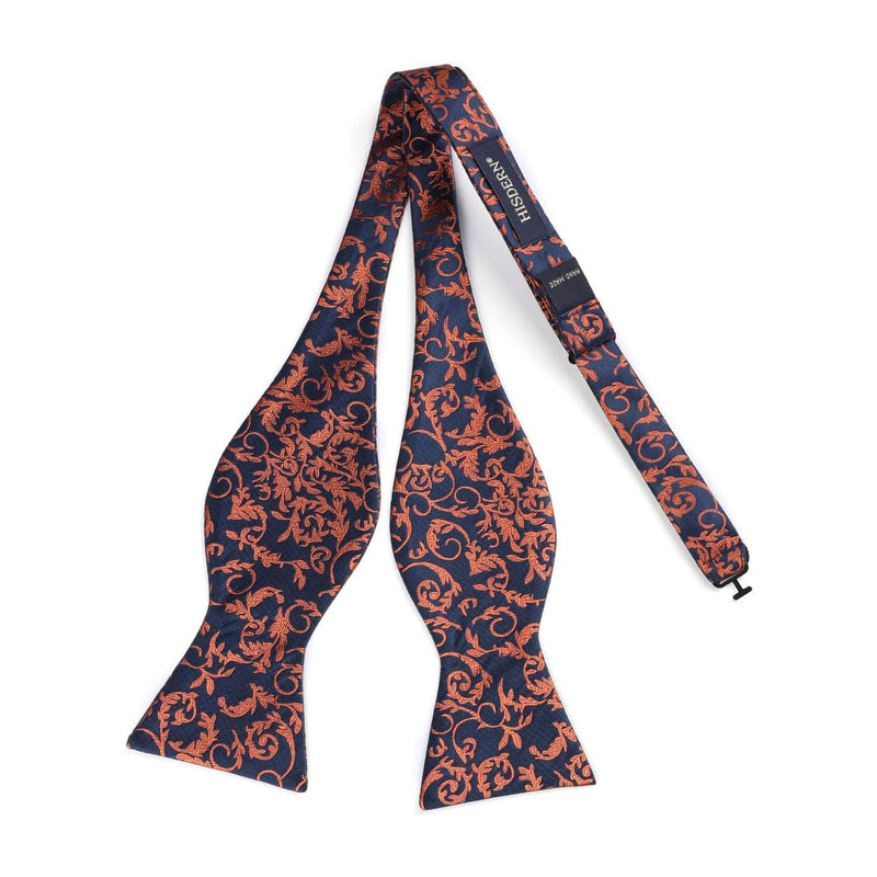 Floral Bow Tie & Pocket Square - ORANGE/NAVY