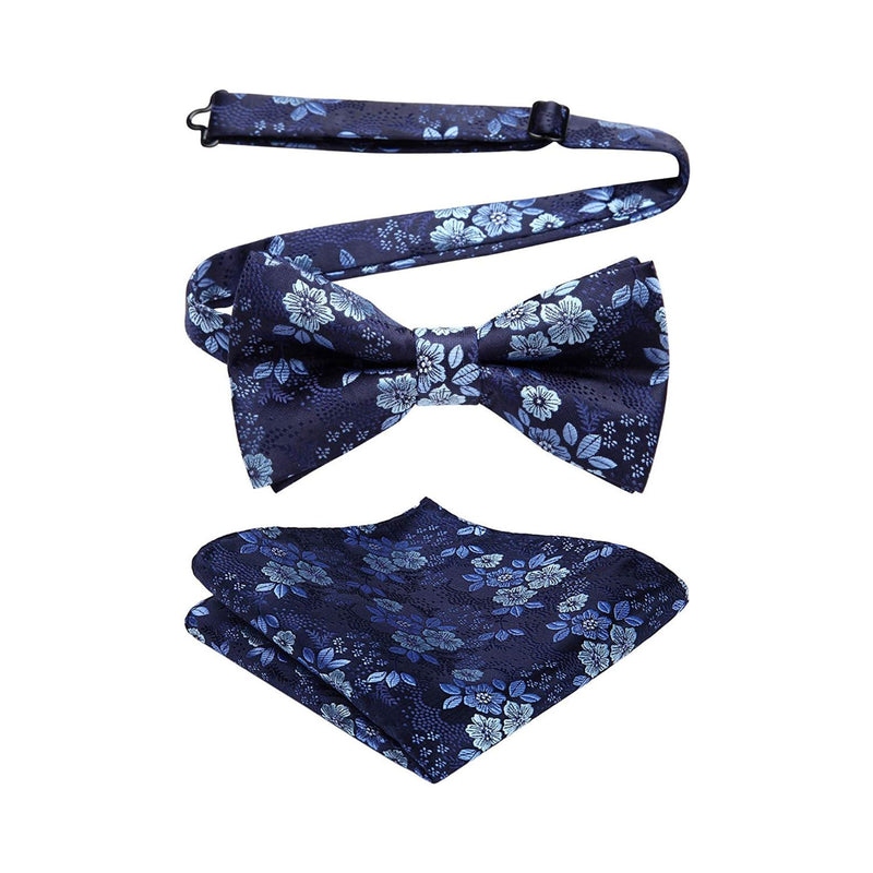 Paisley Pre-Tied Bow Tie & Pocket Squaret - A-BLUE 2