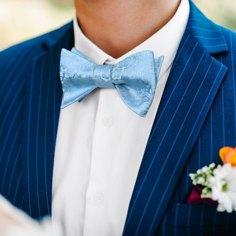 Floral Bow Tie & Pocket Square - A1-LIGHT BLUE