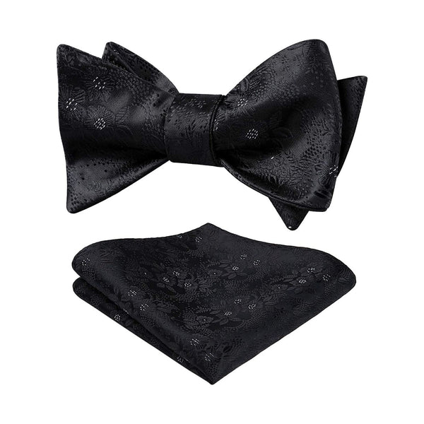 Floral Bow Tie & Pocket Square - A-BLACK/WHITE