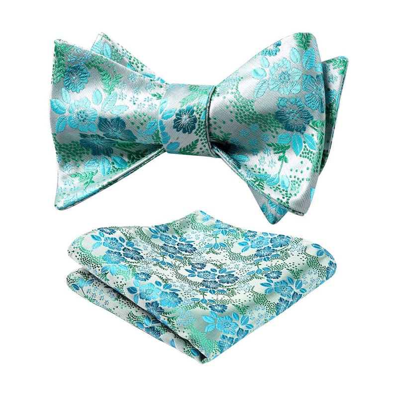 Floral Bow Tie & Pocket Square - AQUA/GREEN