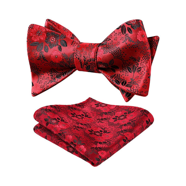 Floral Bow Tie & Pocket Square - A-RED/BLACK